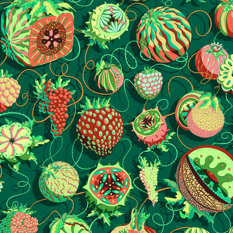 Digital illustration of repeating pattern Baneful Bounty in the colourway Harvest by Sam Wilde.