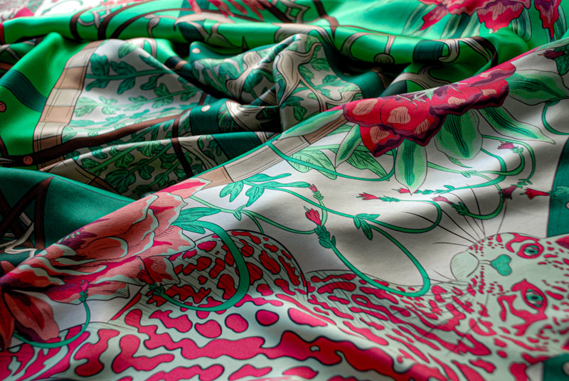 Giant Square Scarf · Flowers of Time · Emerald
